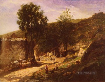 風景 Painting - アントレ・ド・ヴィラージュ・バルビゾン 印象派の風景 シャルル・フランソワ・ドービニー
